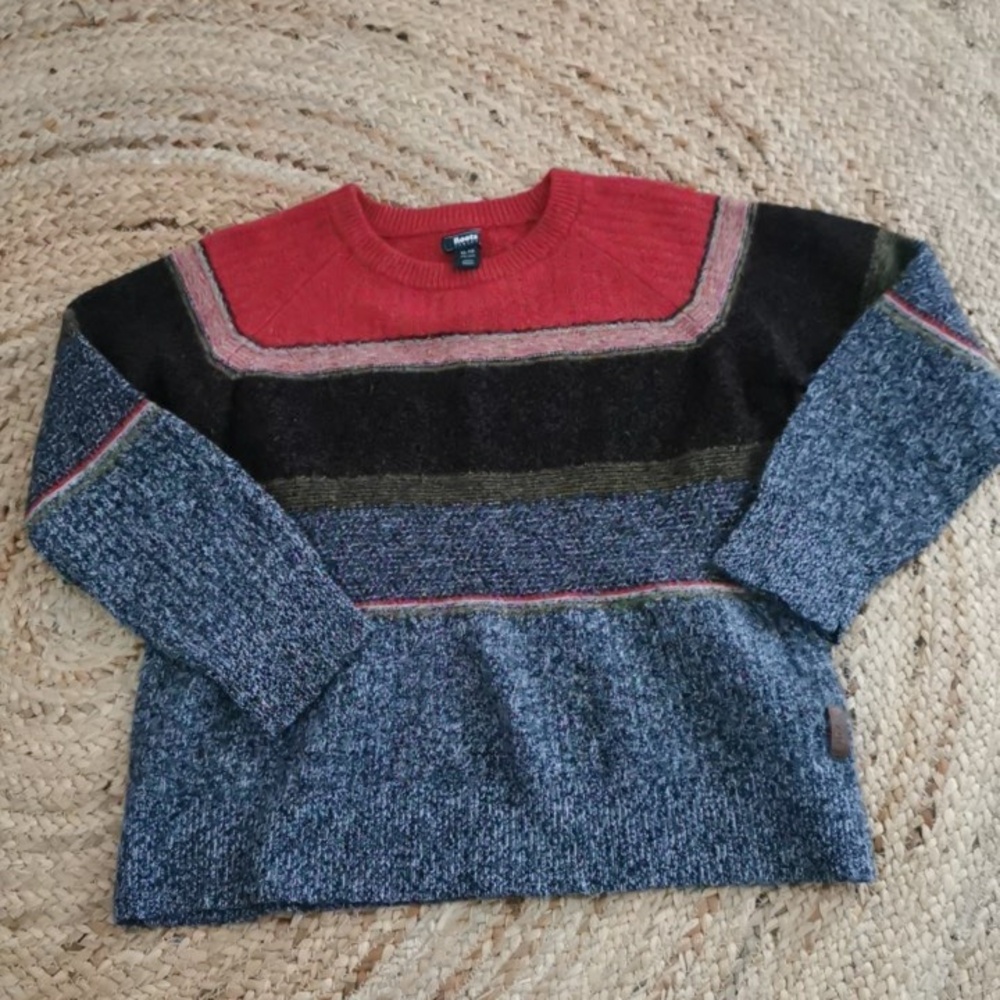Womens Roots Canada Red Gray Colorblock Lambswool Sweater Cabincore Size XL